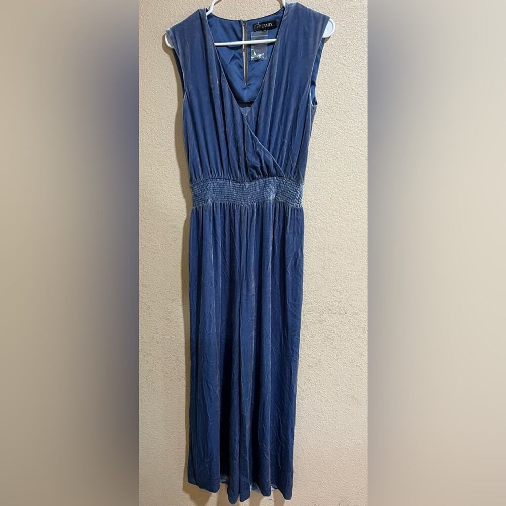Intermix Cynthia blue velvet sleeveless jumpsuit NEW